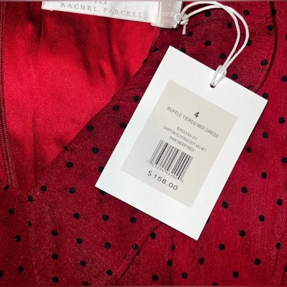 Rachel Parcell Burgundy Ruffled Tiered Midi Dress Long Sleeve V-Neck Size 4 NWT - Picture 5 of 12